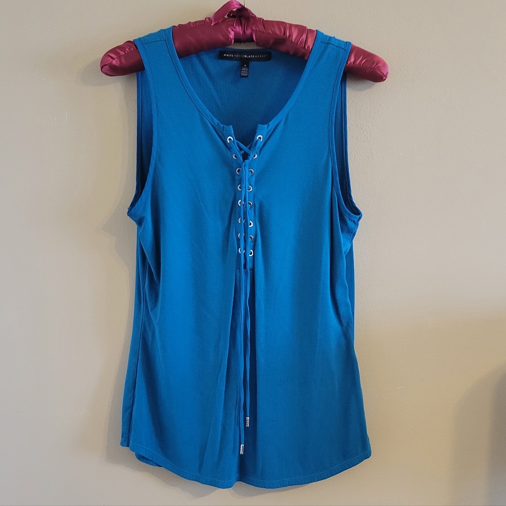 4/$15 SALE White House Black Market Turquoise Blue Green Lace-Up Tank Top Blouse